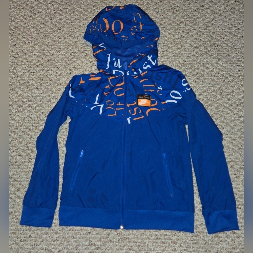 Nike Wind Runner Just Do It Orange/Blue Full Zip Hoodie Jacket Boys Size Small